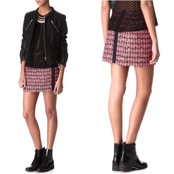 Maje Coral and Black Mini Skirt - Picture 1 of 8